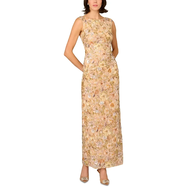 Aidan Mattox Novelty Mesh Long Dress