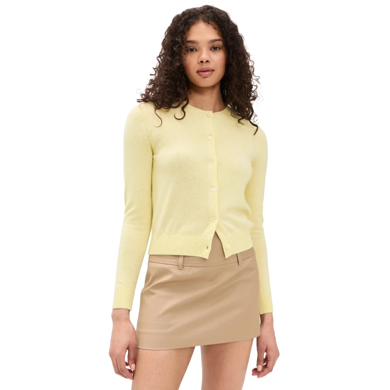 DUNST Essential Crew Neck Knit Cardigan Lemon S