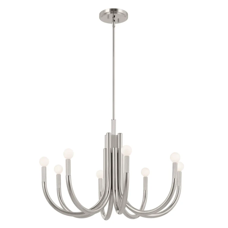 Polished Nickel Eight Light Chandelier from the Odensa Collection