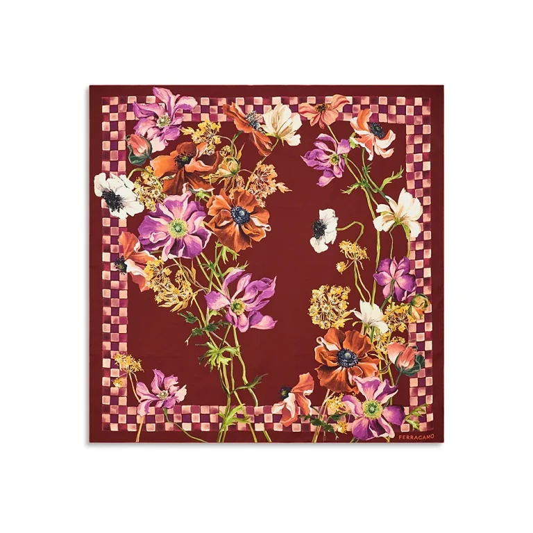 Ferragamo Flower Bordeaux Silk Scarf