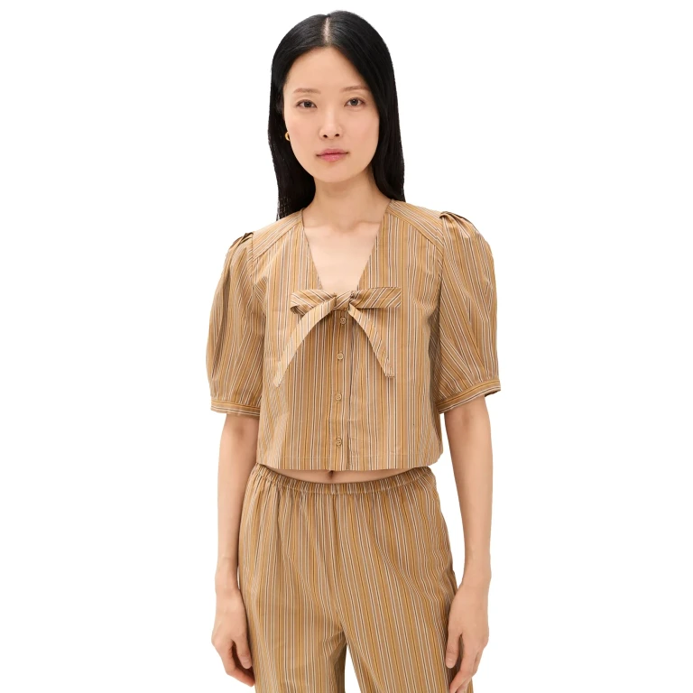 The Tiny Big Sister Striped Bow Blouse Light Brown 42