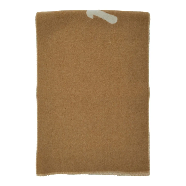 Maison Kitsuné Beige Bicolor Scarf With Logo Lettering In Wool Blend Man