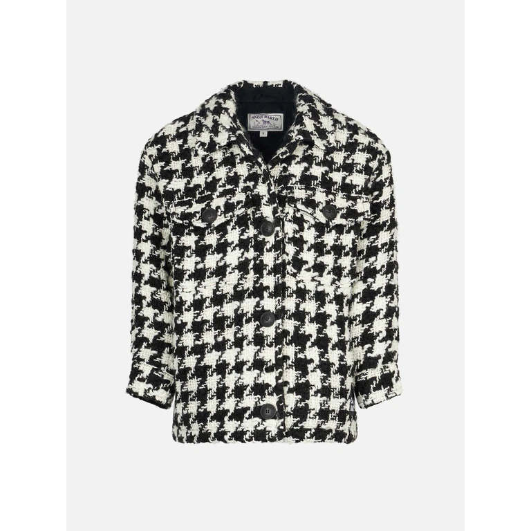 Mc2 Saint Barth Girl Overshirt Jacket With Pied De Poule Print Black