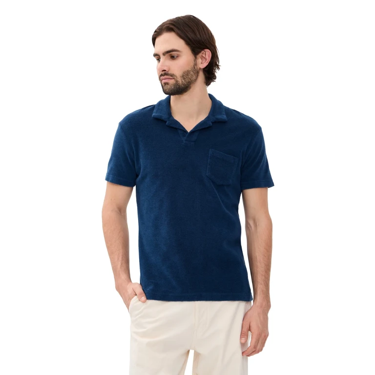 Orlebar Brown Terry Towelling Resort Polohemd Blue Wash S