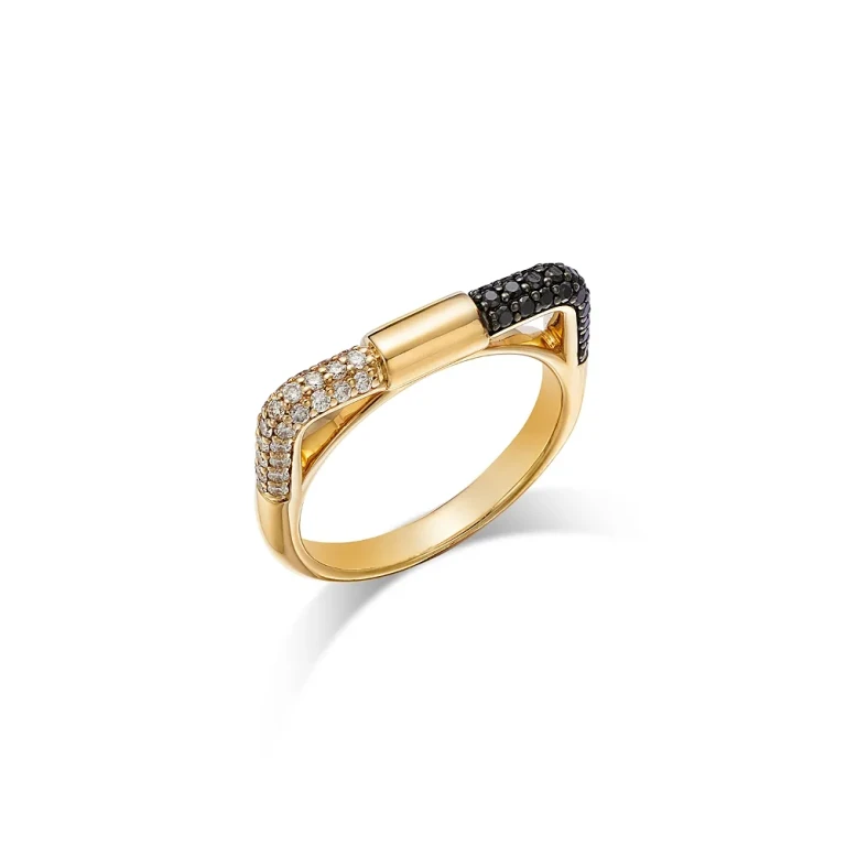 Black & White Diamond Ring in 14K Yellow Gold
