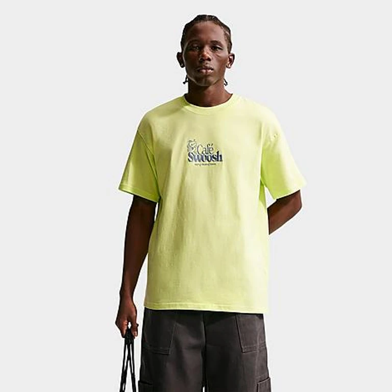 Nike Men's Sportswear Café Swoosh Embroidered T-Shirt in Light Lemon Twist Size: XS