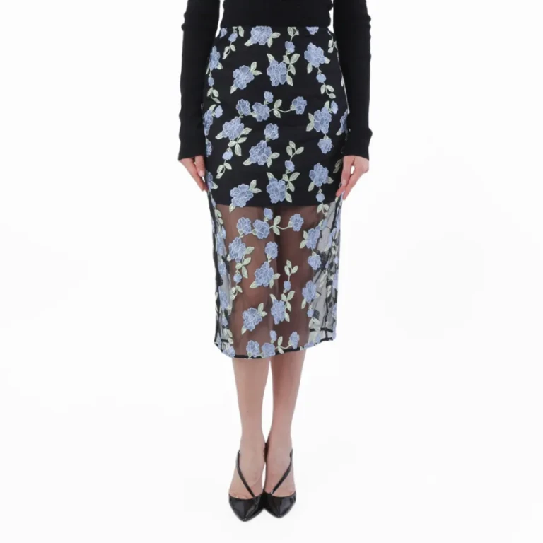 Rotate Mesh Midi Pencil Skirt