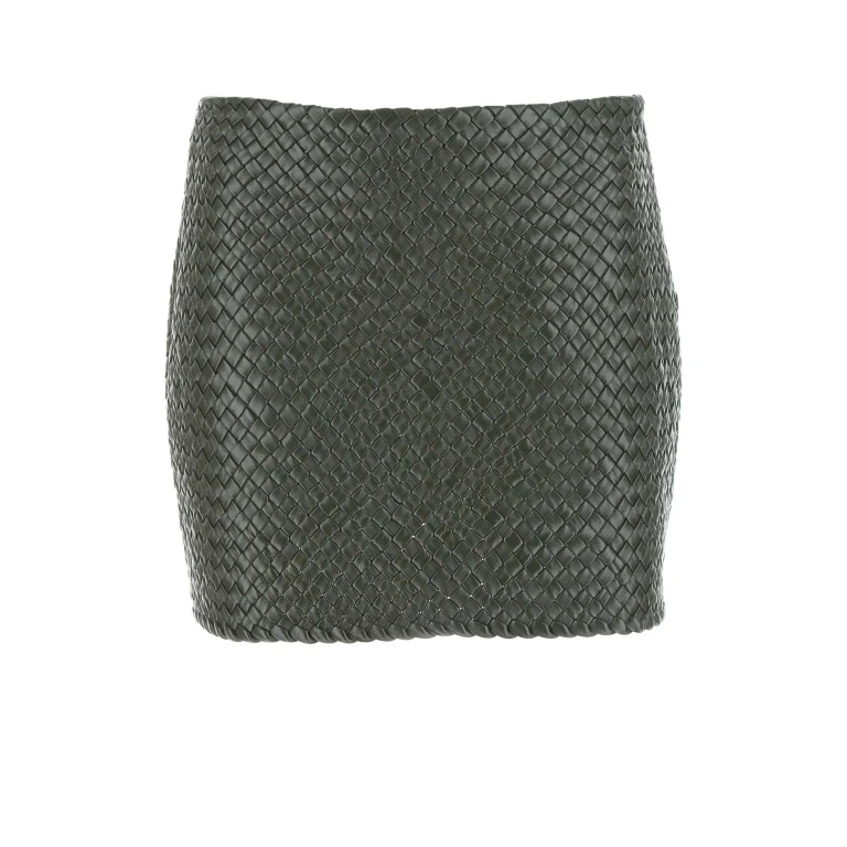 Bottega Veneta Army Green Leather Mini Skirt
