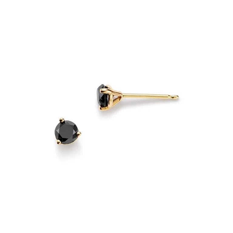 Black Diamond Stud Earrings in 14K Yellow Gold, 0.50 tcw