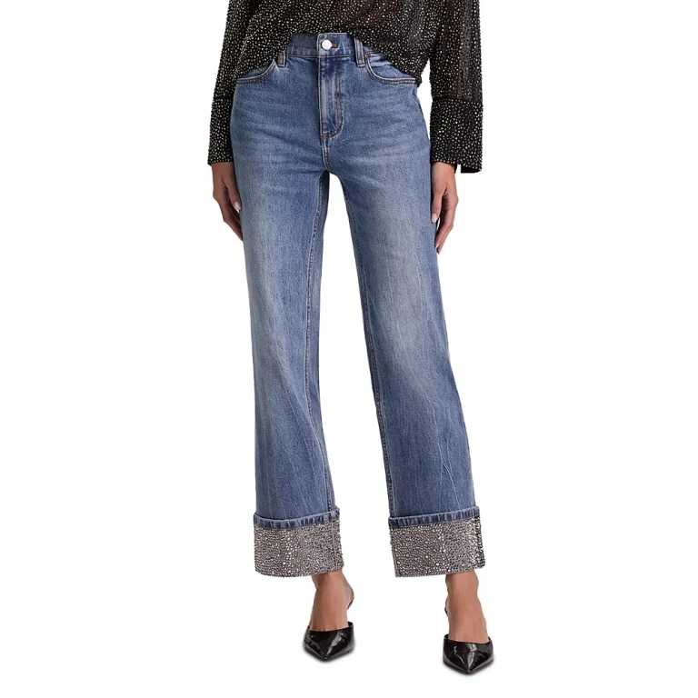 Alice and Olivia High Rise Straight Jeans in Brooklyn Blue