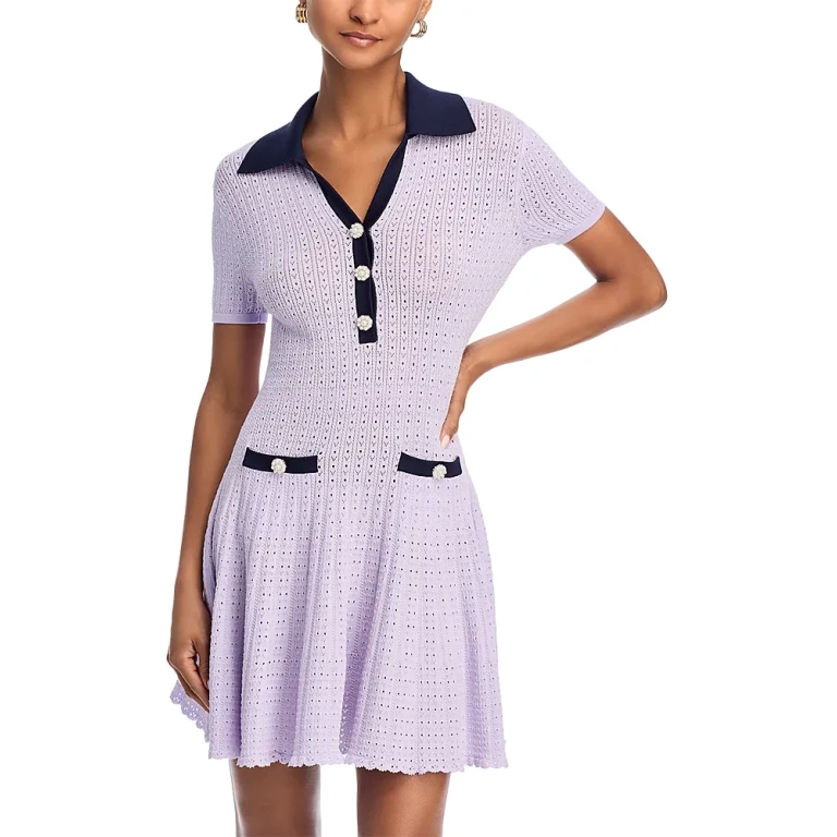 Self-Portrait Lilac Pointelle Knit Mini Dress