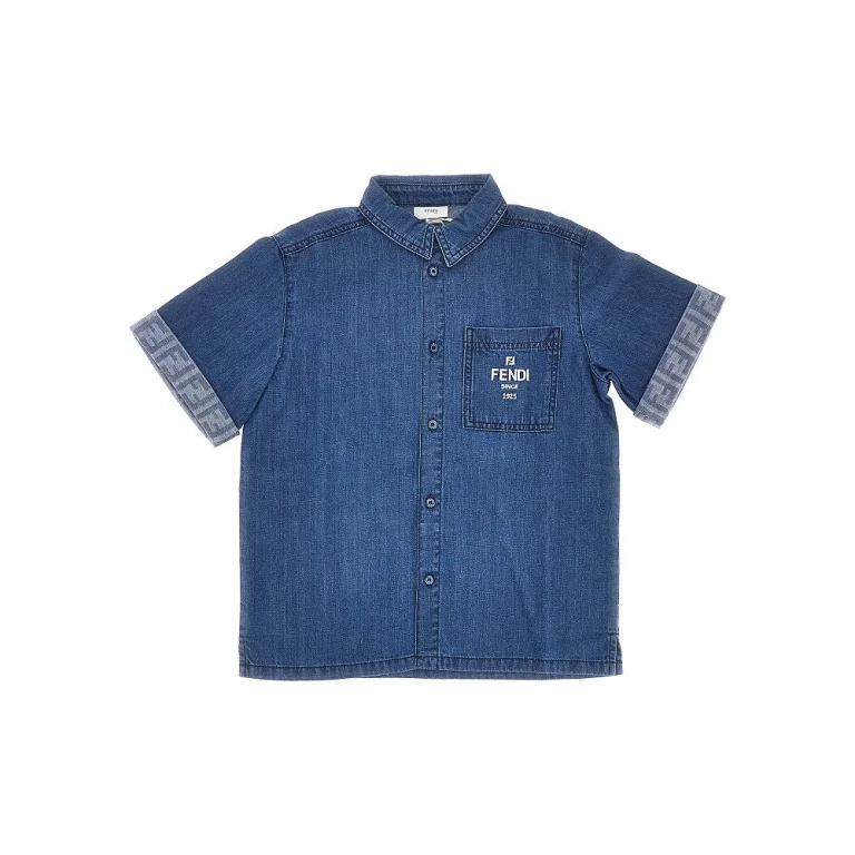FENDI Logo embroidery denim shirt Kids 8Y