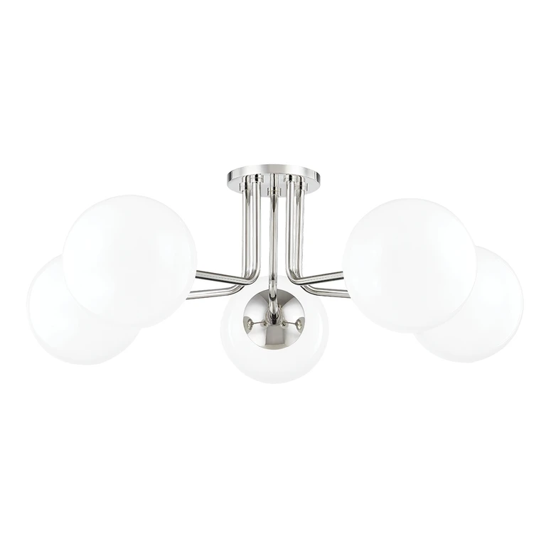 Polished Nickel Five Light Semi Flush Mount from the Stella Collection