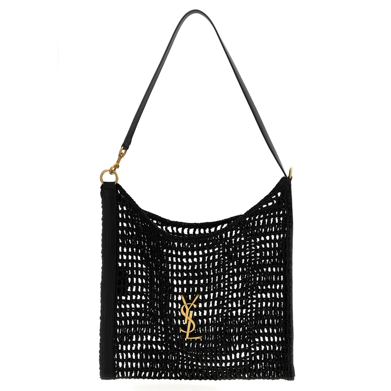 Saint Laurent Black Raffia Shoulder Bag - Women