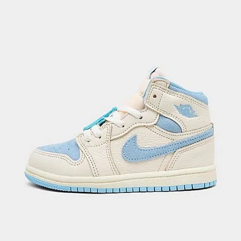 Jordan Kids Toddler Air Retro 1 High OG Casual Shoes in Pale Ivory/Psychic Blue/Coconut Milk Size: 4.0