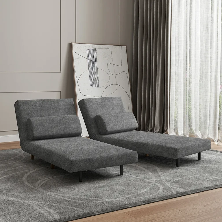 Modern Gray Full Sleeper Sofa Bed Upholstered Convertible Rotatable Cotton & Linen
