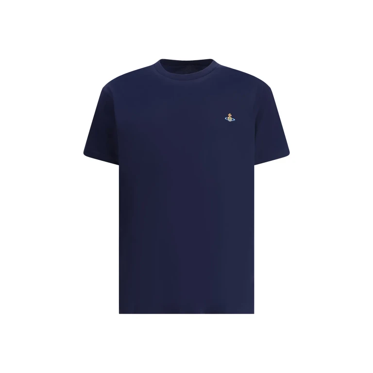 Vivienne Westwood Blue Crewneck T-shirt With Orb Logo Detail On The Front In Cotton Man