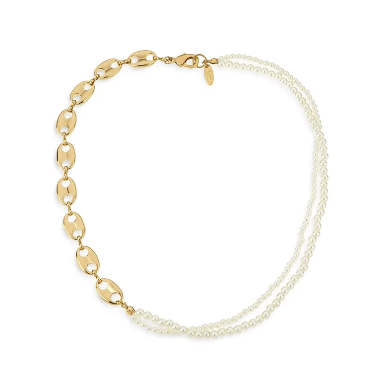 Ettika Meet Me Halfway Imitation Pearl & 18K Gold Plated Chain Necklace, 16