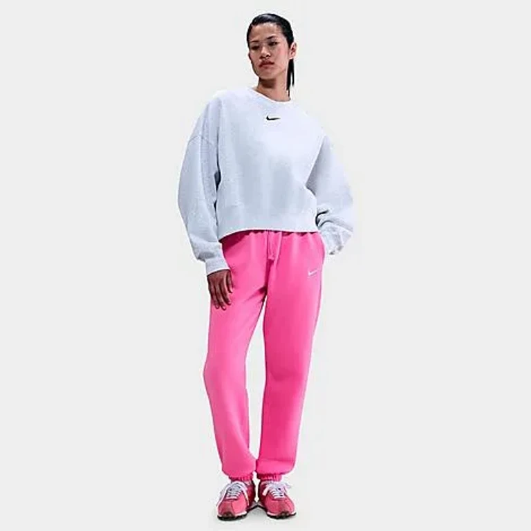 Nike Women's Sportswear Phoenix Fleece Oversized High-Waisted Jogger Pants in Playful Pink/Sail Size: XXS