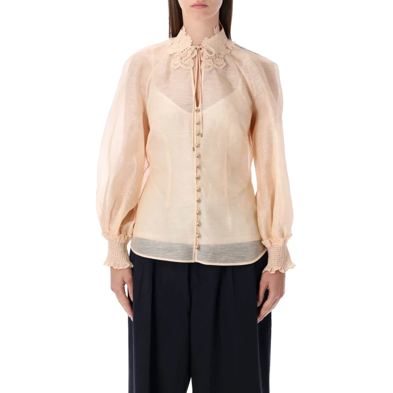 Zimmermann Rebellion Peach Silk-linen Blouse