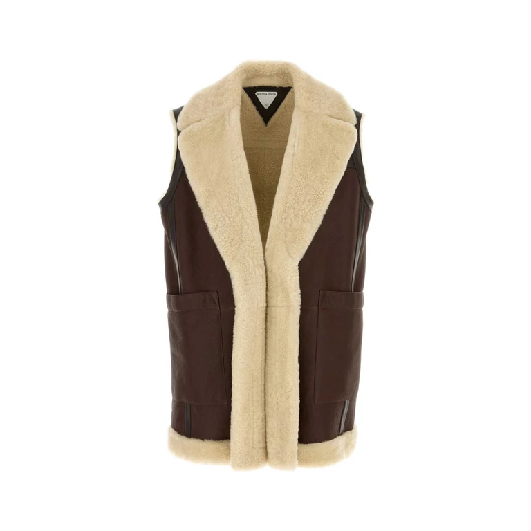 Bottega Veneta Brown Leather Vest Brownbirch Giacche E Gilet - Women