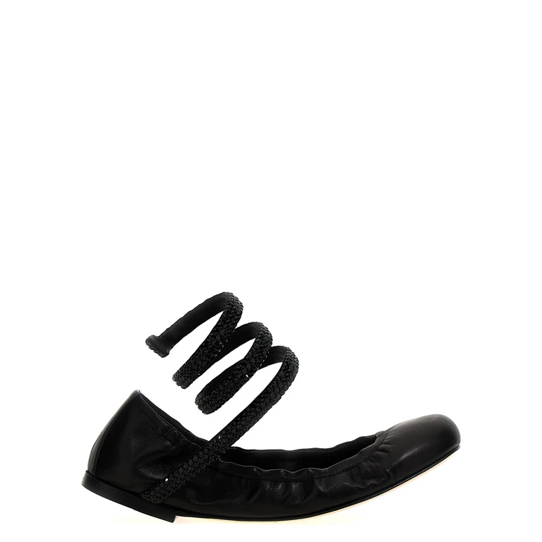 Rene Caovilla Black Lamb Leather Ballet Flats - Women