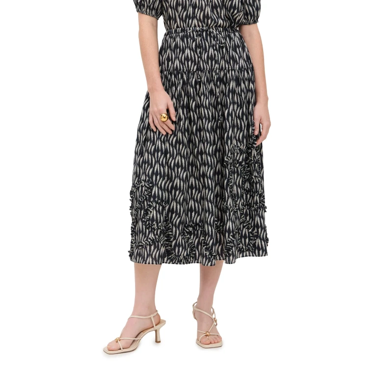 Ulla Johnson Alexandra Ruffled Cotton Midi Skirt Graphite 8