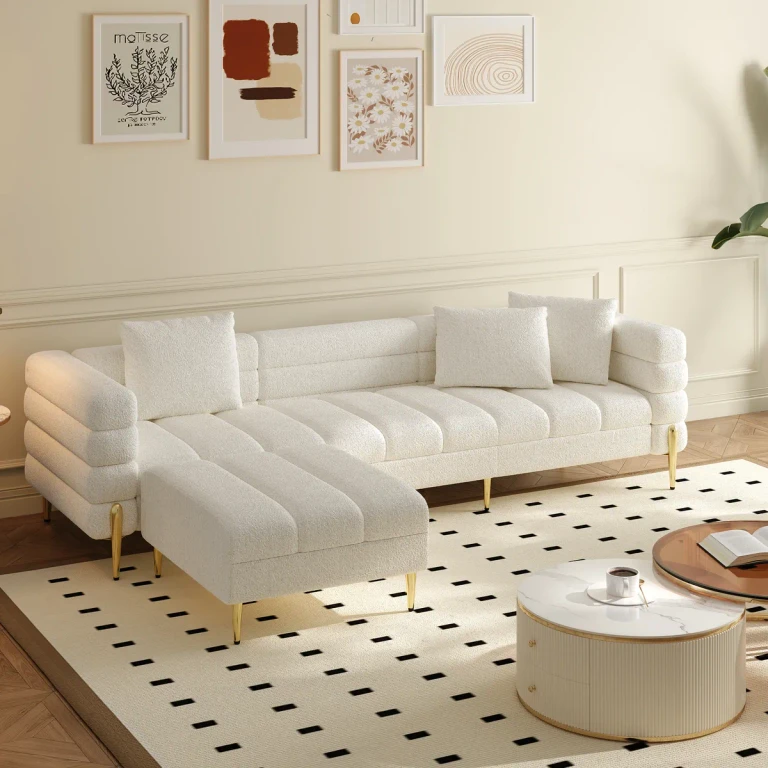 91" Boucle Modular 4-Piece L-Shaped Couch with Chaise Modern White 3-Seater Sofa
