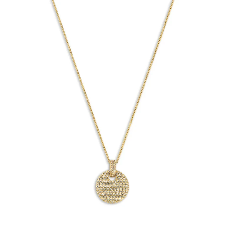 Pave Diamond Disc Pendant Necklace in 14K Yellow Gold, 0.75 tcw