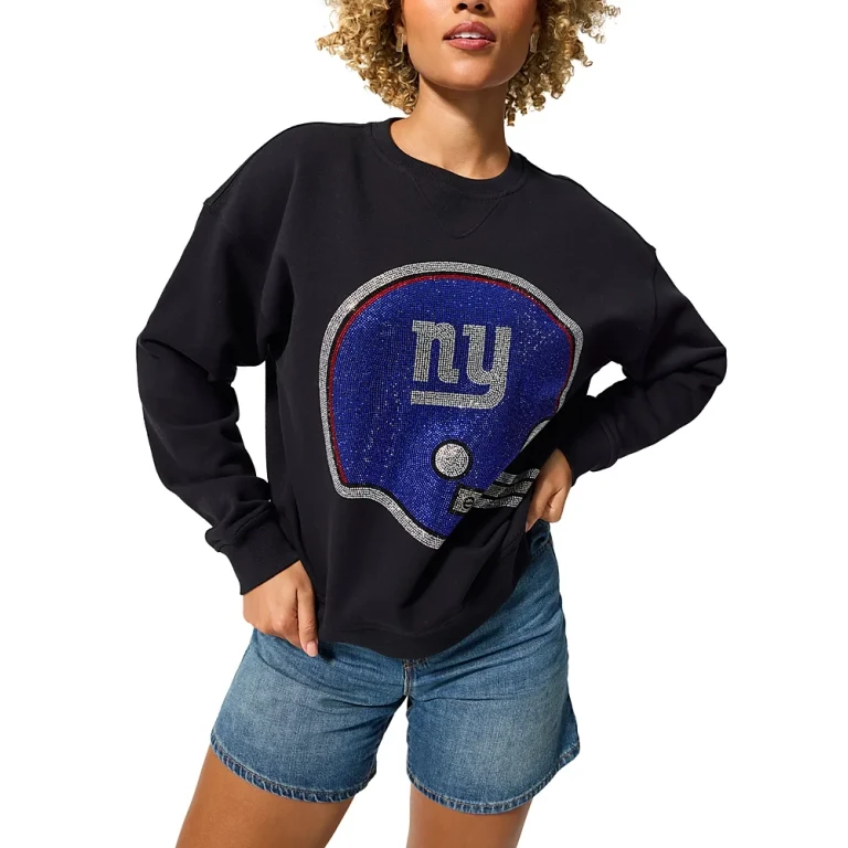 Terez Ny Giants Black 1961 Helmet Rhinestone Crewneck Sweatshirt