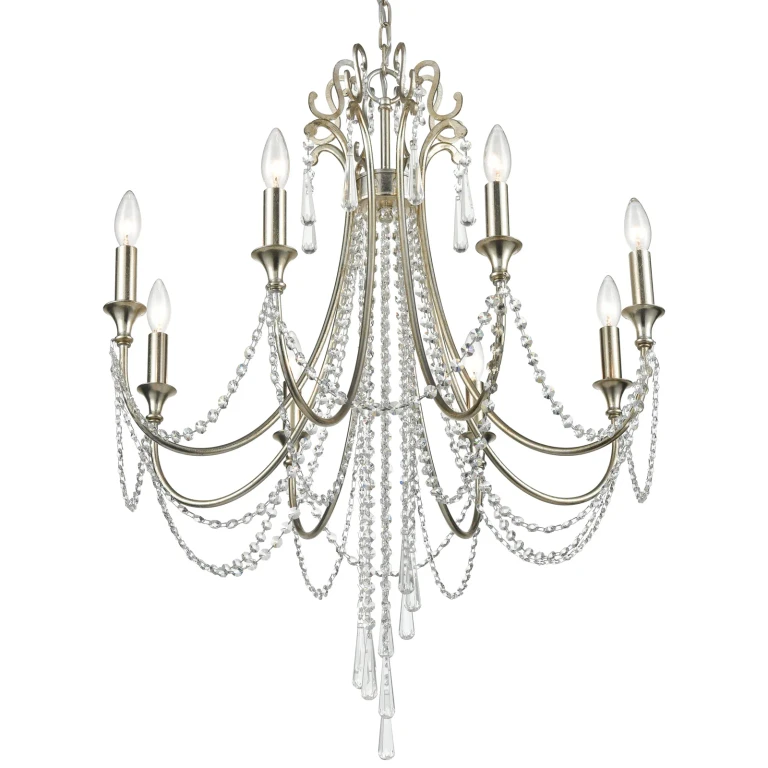 Arcadia 8-Light 36" Chandelier in Antique Silver with Clear Hand Cut Crystals