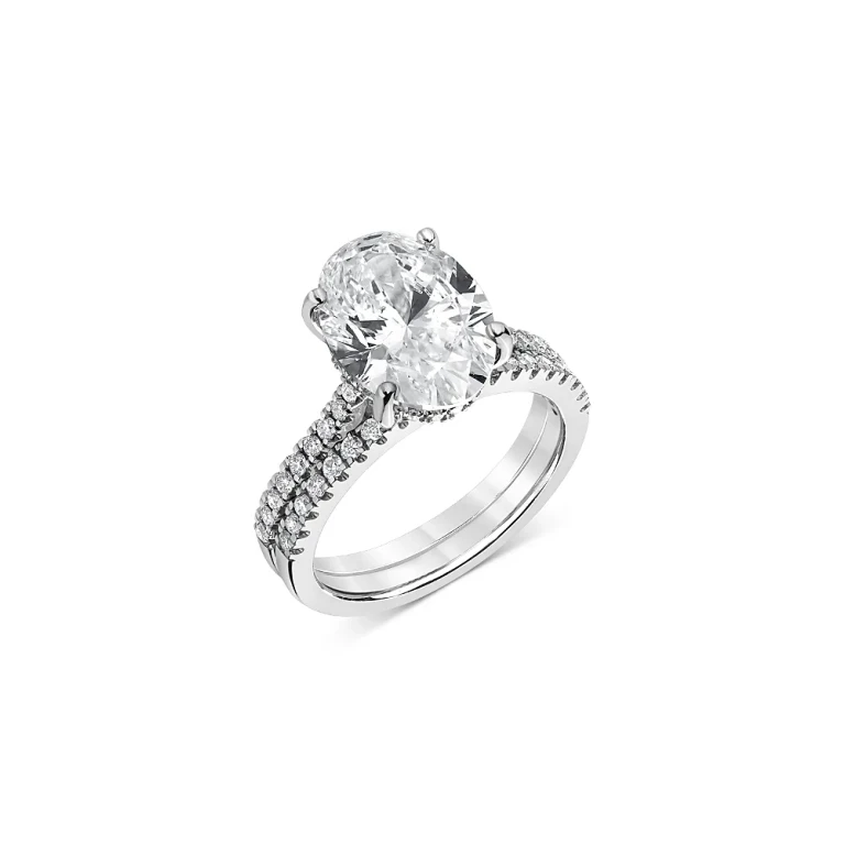 Certified Lab Grown Diamond Oval & Round Cut Bridal Set in 18K White Gold, 4.50 tcw