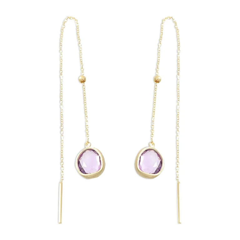 Amethyst Threader Earrings in 14K Yellow Gold