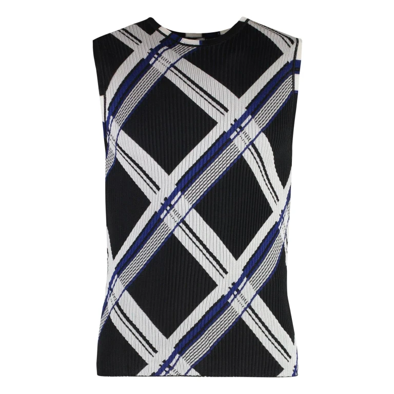 Burberry Checked Ribbed-knit Sleeveless Top