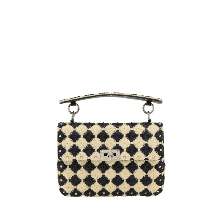 Valentino Garavani Two-tone Raffia Medium Rockstud Spike Handbag