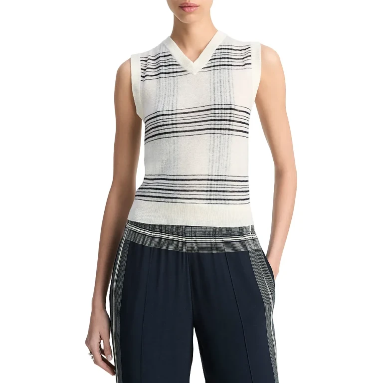 Vince Plaid V Neck Vest