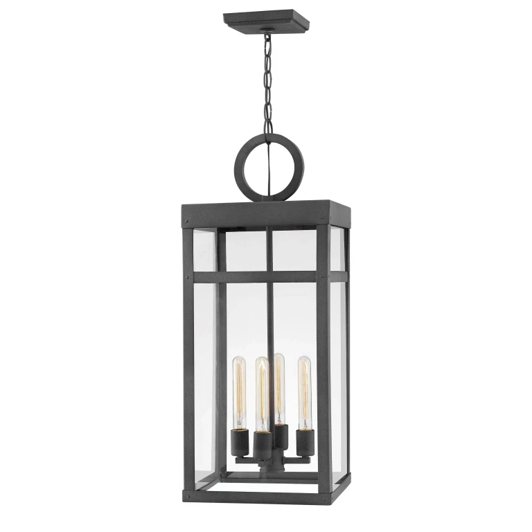 Aged Zinc LED Hanging Lantern from the Porter Collection