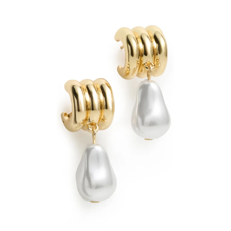 BaubleBar Teagan Ribbed Pearl Earrings Pearl One Size