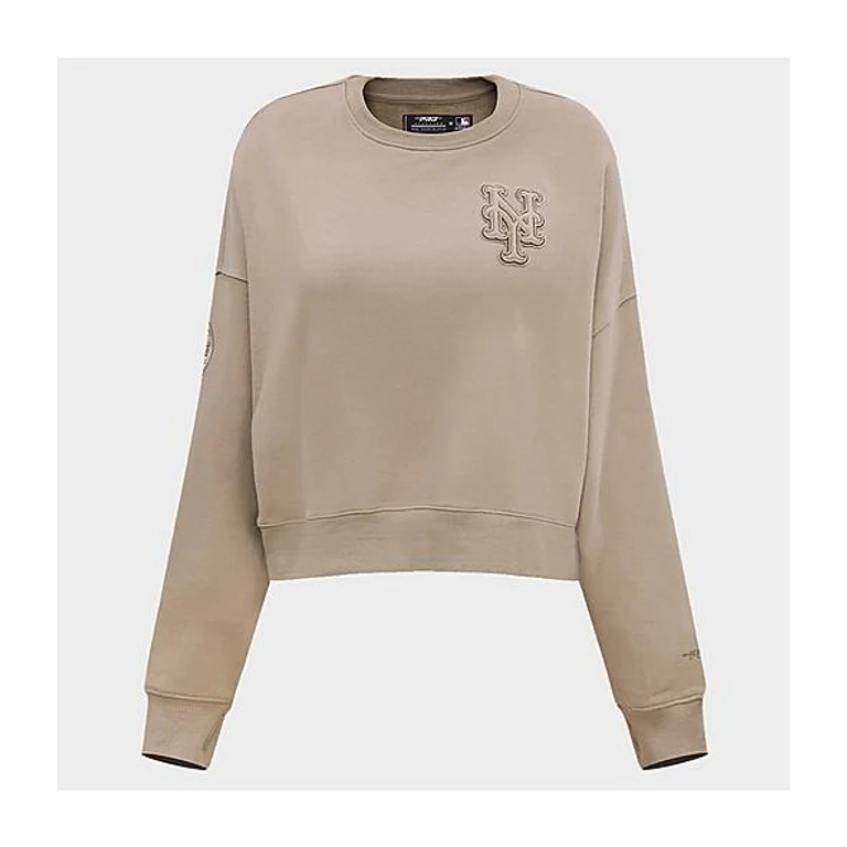 Pro Standard Women's New York Mets MLB Neutral Fleece Crewneck Sweatshirt in Taupe Size: XS