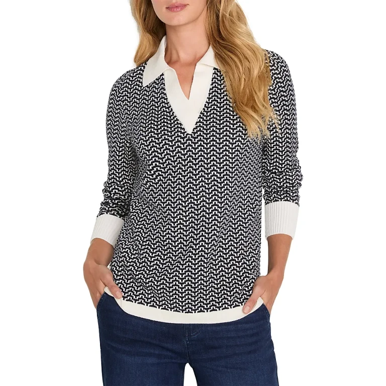 Nic+Zoe Two Tone Jacquard Sweater