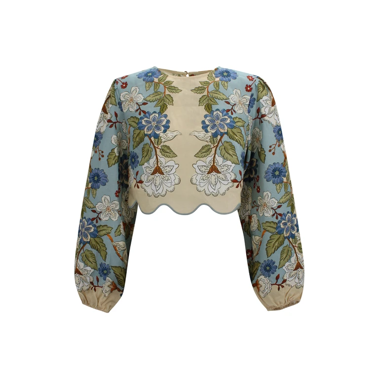 Farm Rio Garden Scarf Print Linen Top