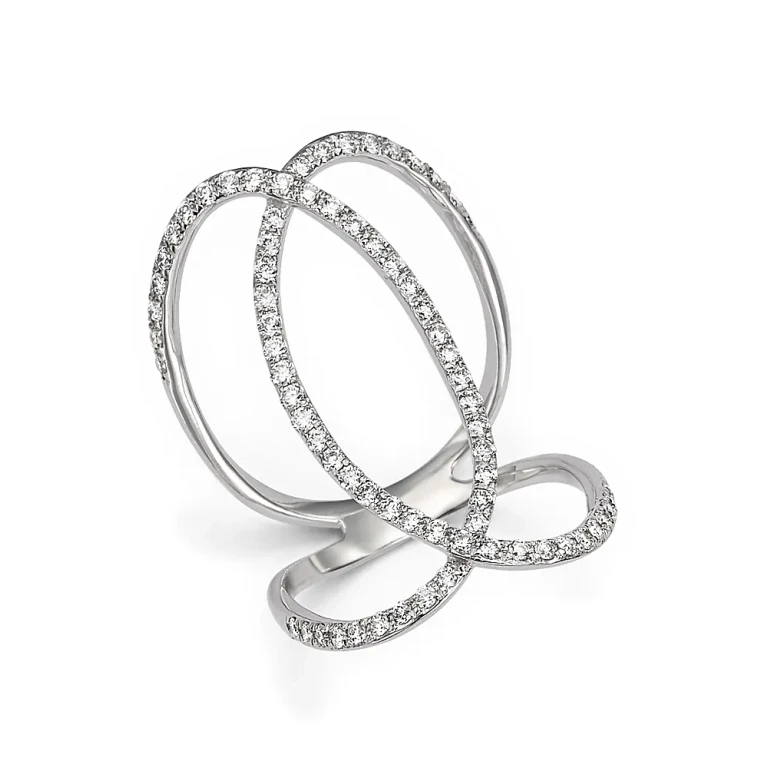 Diamond Crossover Statement Ring in 14K White Gold, .75 tcw
