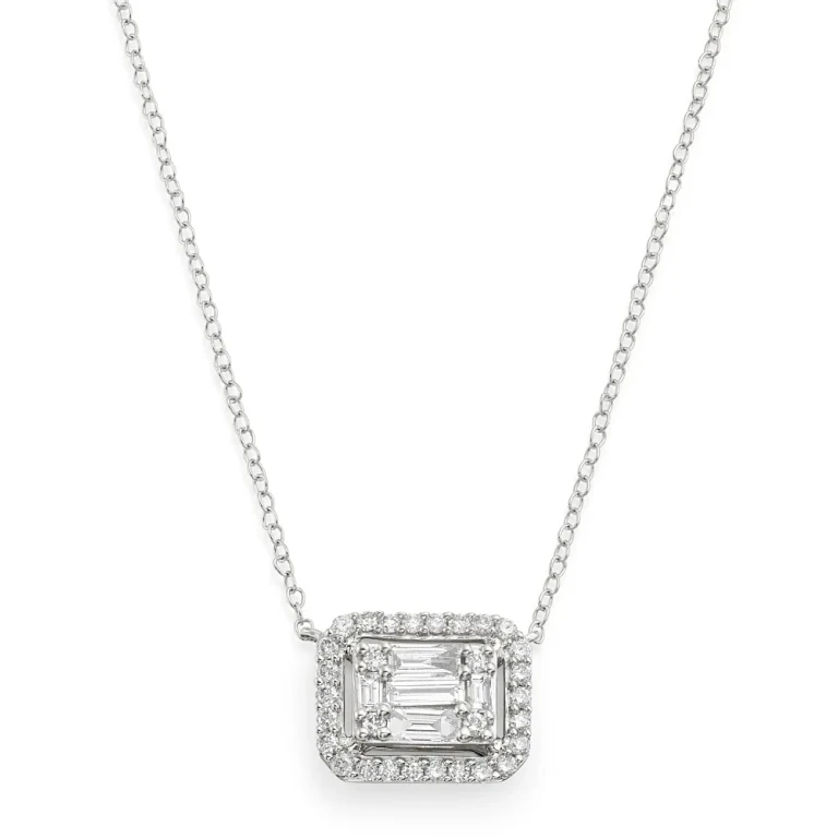 Diamond Mosaic Pendant Necklace in 14K White Gold, 0.75 tcw