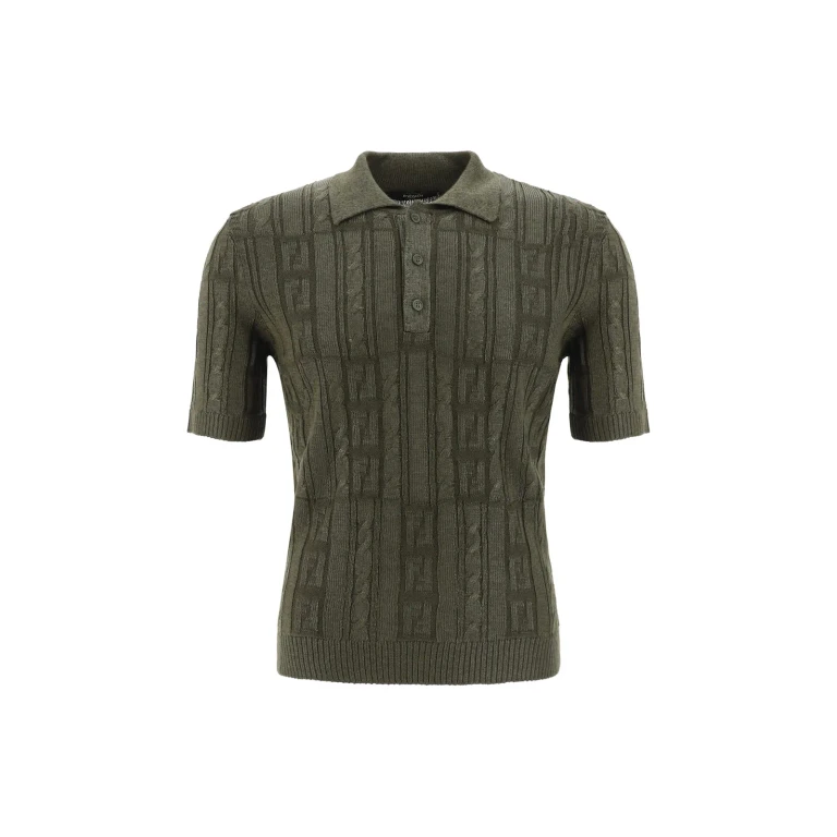 Fendi Army Green Wool Polo Shirt