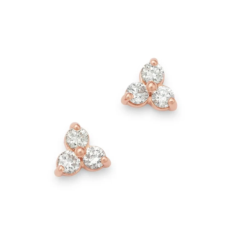 Diamond Three-Stone Stud Earrings in 14K Rose Gold, 0.20 tcw