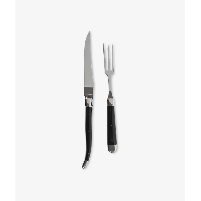 Larusmiani Dark Ox Horn Carving Set Tajima Black Cutlery - Unisex