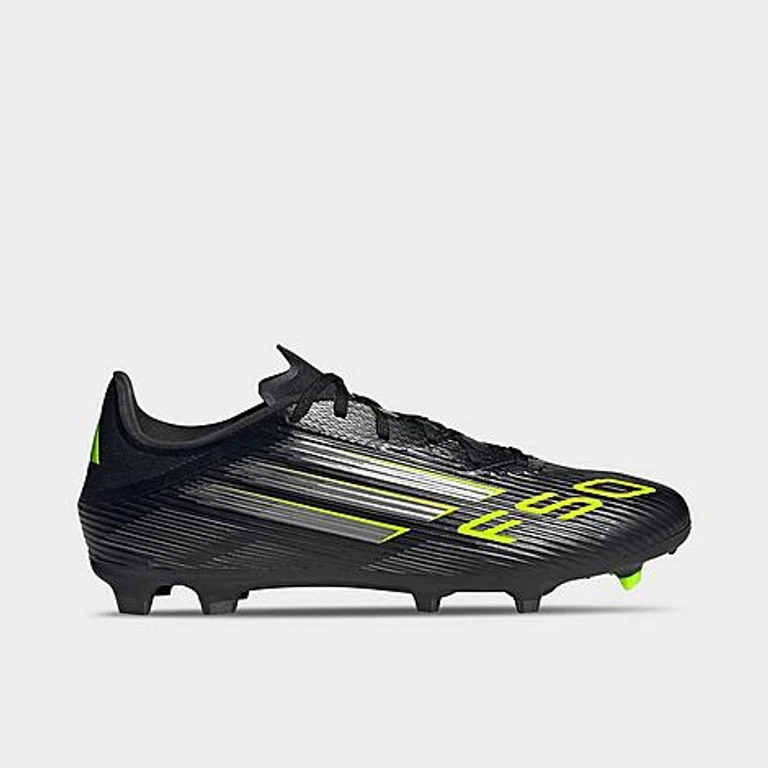 adidas Men's F50 League Firm/Multi-Ground Soccer Cleats in Core Black/Iron Metallic/Lucid Lemon Size: 4.0