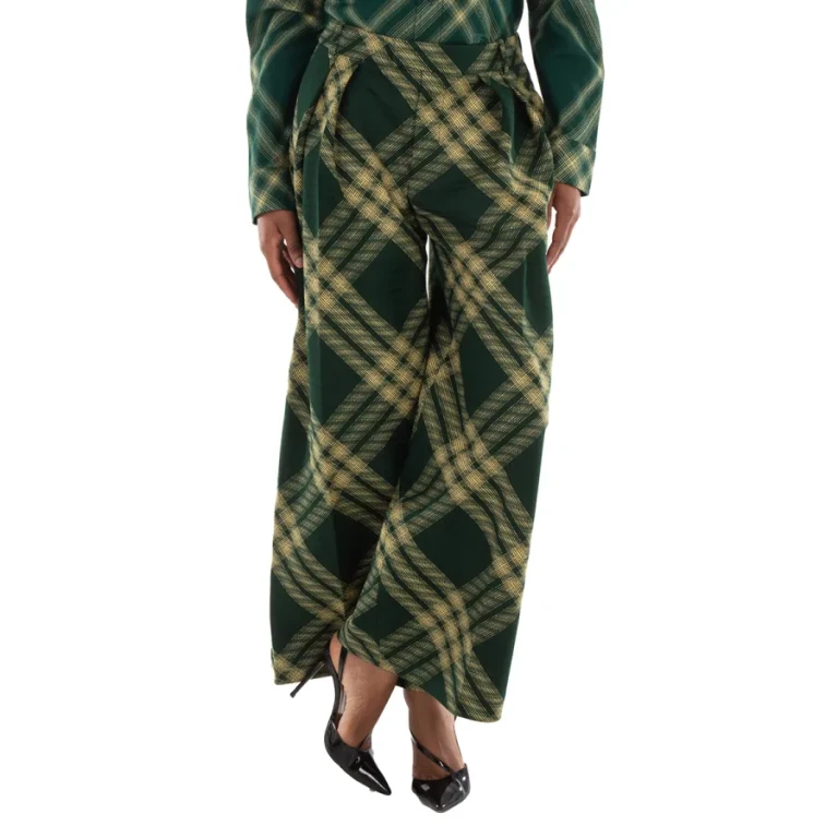 Burberry Wide-Leg Tartan Wool Boyfriend Trousers