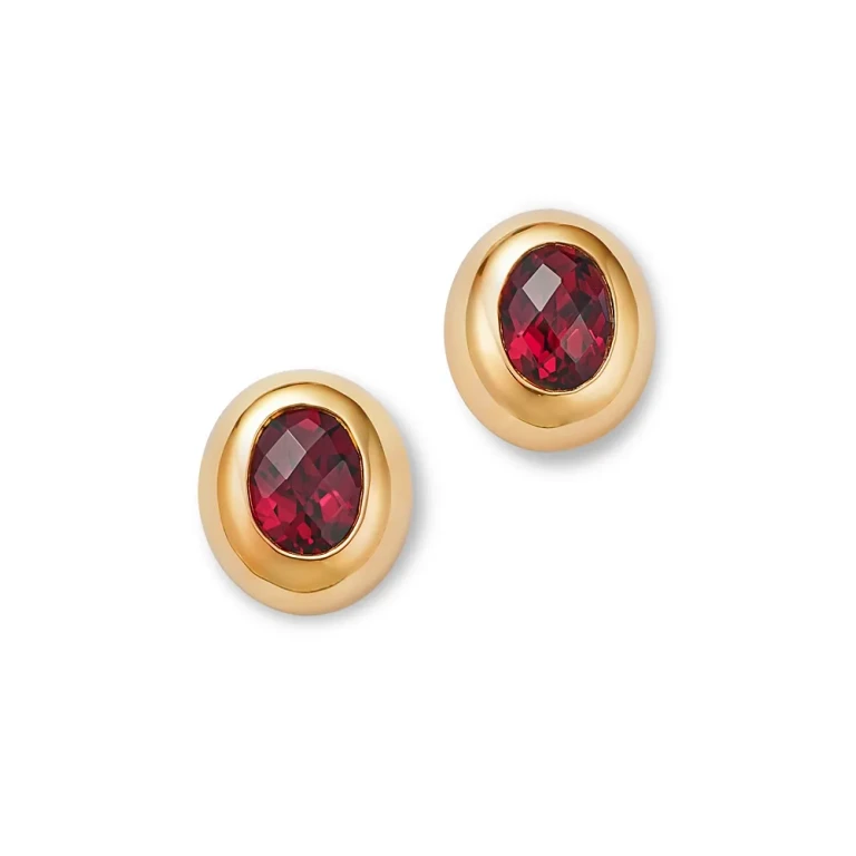 Rhodolite Oval Stud Earrings in 14K Yellow Gold