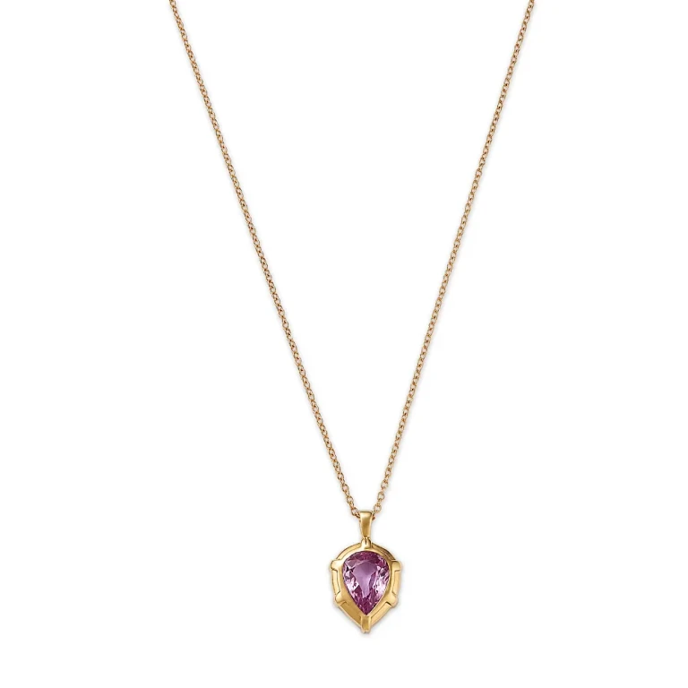 14K Yellow Gold Wicked Pink Sapphire Pendant Necklace, 16